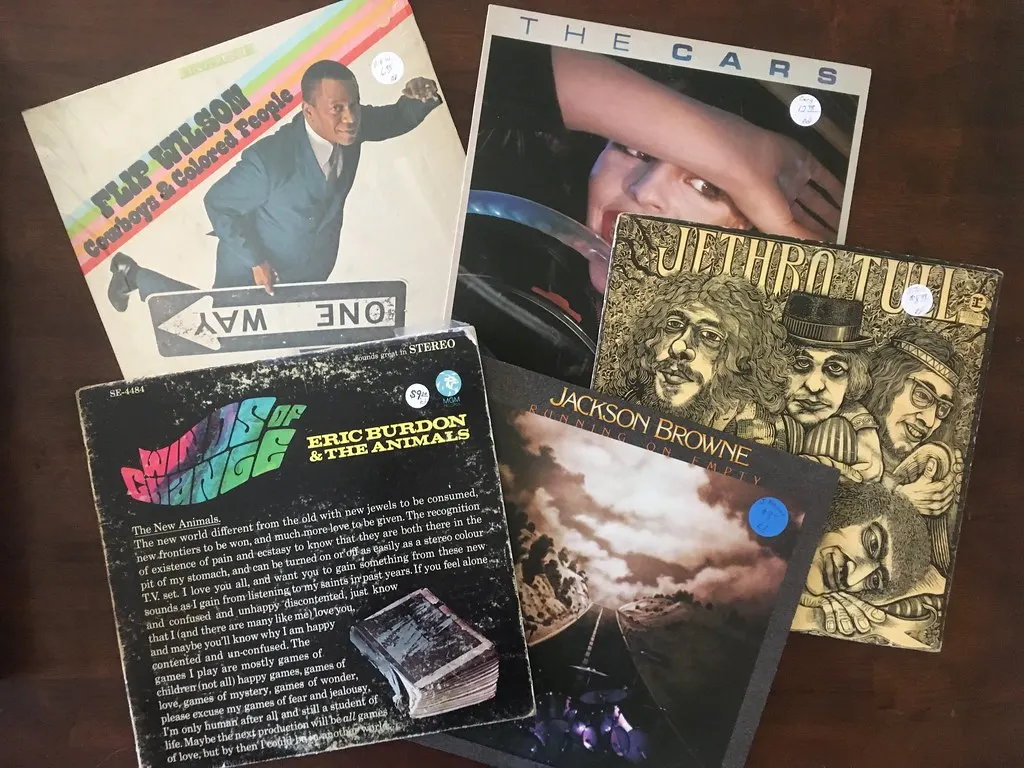 A stack of records brought in to sell.